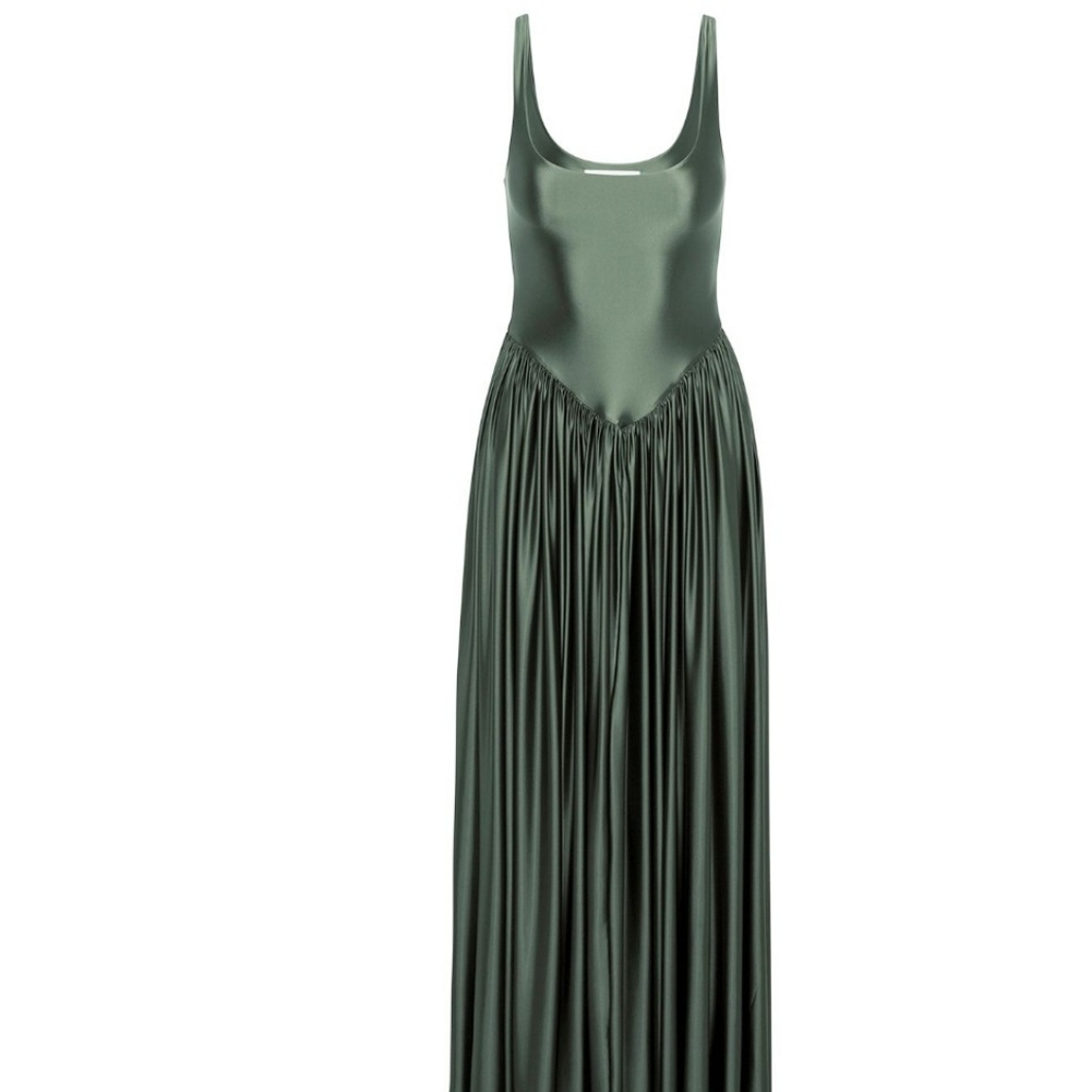 Delfi Collective Oriana Dress Elegant Gray / Green Sleeveless Drop Waist